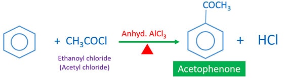 Benzene and ethanoyl chloride with anhydride aluminium chloride
